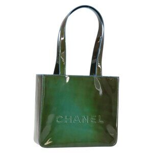 CHANEL Tote Bag Patent leather Green CC Auth mr1734